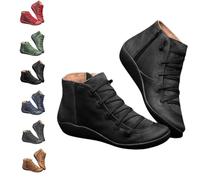 QingxingFa Bottines Courtes Décontractées Vintage Pour Femmes,Soutien De La Voûte Plantaire, Tendance, Sans Talon, Lacets, Fermeture Éclair Latérale,Bottines Rétro En Cuir (black,39)