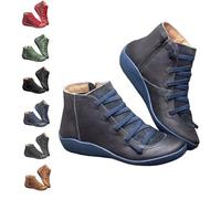 QingxingFa Bottines Courtes Décontractées Vintage Pour Femmes,Soutien De La Voûte Plantaire, Tendance, Sans Talon, Lacets, Fermeture Éclair Latérale,Bottines Rétro En Cuir (blue,42)