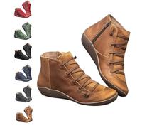QingxingFa Bottines Courtes Décontractées Vintage Pour Femmes,Soutien De La Voûte Plantaire, Tendance, Sans Talon, Lacets, Fermeture Éclair Latérale,Bottines Rétro En Cuir (brown,40)