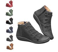 QingxingFa Bottines Courtes Décontractées Vintage Pour Femmes,Soutien De La Voûte Plantaire, Tendance, Sans Talon, Lacets, Fermeture Éclair Latérale,Bottines Rétro En Cuir (grey,37)