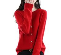 QingxingFa Cardigan à Manches Longues en Cachemire avec Boutons sur Le Devant, Pulls élastiques en Tricot Doux et Chaud, Pulls Cardigan en Cachemire pour Femmes (Rouge,TTG)