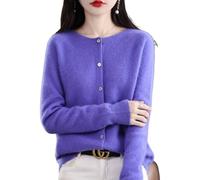 QingxingFa Cardigan à Manches Longues en Cachemire avec Boutons sur Le Devant, Pulls élastiques en Tricot Doux et Chaud, Pulls Cardigan en Cachemire pour Femmes (Violet,S)