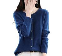 QingxingFa Cardigan à Manches Longues en Cachemire avec Boutons sur Le Devant, Pulls élastiques en Tricot Doux et Chaud, Pulls Cardigan en Cachemire pour Femmes (Bleu Marine,TG)