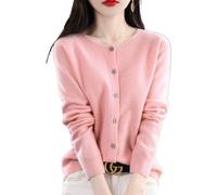 QingxingFa Cardigan à Manches Longues en Cachemire avec Boutons sur Le Devant, Pulls élastiques en Tricot Doux et Chaud, Pulls Cardigan en Cachemire pour Femmes (Rose,TG)