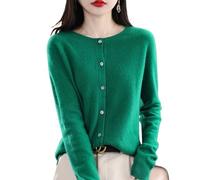 QingxingFa Cardigan à Manches Longues en Cachemire avec Boutons sur Le Devant, Pulls élastiques en Tricot Doux et Chaud, Pulls Cardigan en Cachemire pour Femmes (Vert foncé,M)