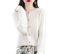 QingxingFa Cardigan à Manches Longues en Cachemire avec Boutons sur Le Devant, Pulls élastiques en Tricot Doux et Chaud, Pulls Cardigan en Cachemire pour Femmes (Blanc,TG)