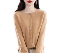 QingxingFa Cardigan à Manches Longues en Cachemire avec Boutons sur Le Devant, Pulls élastiques en Tricot Doux et Chaud, Pulls Cardigan en Cachemire pour Femmes (Kaki,S)