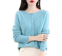 QingxingFa Cardigan à Manches Longues en Cachemire avec Boutons sur Le Devant, Pulls élastiques en Tricot Doux et Chaud, Pulls Cardigan en Cachemire pour Femmes (Bleu,TTG)