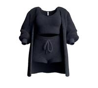 QingxingFa Ensemble De Pyjama, Ensemble De Pyjama en Tricot Confortable, Ensembles De Shorts, Ensemble De Pyjama 3 Pièces pour Femme (Noir,S)