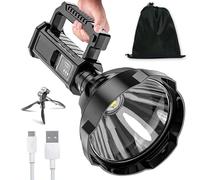 QingxingFa Flashlight 90000 Lumens Rechargeable, LED, Multi-mode, Waterproof, 8000 mAh, 550 yard, 100,000 Hours, High, Medium, Strobe, SOS, 11.5 x 27 x 10.5 cm, Tripod, USB Cable, Instructions, Medium