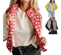 QingxingFa Gilet À Carreaux Rouges, Gilet Sherpa À Carreaux pour Femmes, Gilet sans Manches À Fermeture Éclair, Gilets D'Extérieur À Col Chaud Cardigan (Rouge,S)