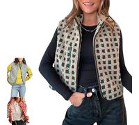 QingxingFa Gilet À Carreaux Rouges, Gilet Sherpa À Carreaux pour Femmes, Gilet sans Manches À Fermeture Éclair, Gilets D'Extérieur À Col Chaud Cardigan (Vert,M)