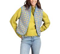 QingxingFa Gilet À Carreaux Rouges, Gilet Sherpa À Carreaux pour Femmes, Gilet sans Manches À Fermeture Éclair, Gilets D'Extérieur À Col Chaud Cardigan (Bleu,S)