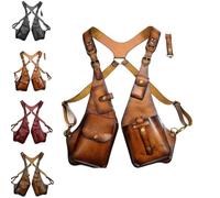 QingxingFa Harnais Antivol, Harnais Antivol Portefeuille, Harnais en Cuir pour Homme, Sac À Bandoulière Vintage Steampunk (Marron Clair)
