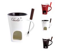 QingxingFa Lot De 2 Tasses À Fondue Au Chocolat Avec Fourchettes, Tasse À Chocolat Personnelle En Céramique Pour Fromage, Tasse À Chocolat Fondant, Tasse À Fondue Au Chocolat (Blanc)