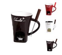 QingxingFa Lot De 2 Tasses À Fondue Au Chocolat Avec Fourchettes, Tasse À Chocolat Personnelle En Céramique Pour Fromage, Tasse À Chocolat Fondant, Tasse À Fondue Au Chocolat (Marron)