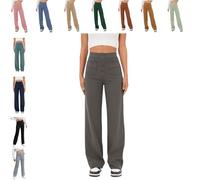 QingxingFa Pantalon Décontracté Taille Haute Extensible pour Femme, Pantalon Droit Taille Haute À Poches Multiples (Grand,Gris foncé)
