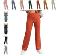 QingxingFa Pantalon Décontracté Taille Haute Extensible pour Femme, Pantalon Droit Taille Haute À Poches Multiples (Grand,Rouge)