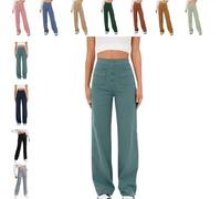 QingxingFa Pantalon Décontracté Taille Haute Extensible pour Femme, Pantalon Droit Taille Haute À Poches Multiples (Grand,Vert)