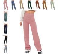 QingxingFa Pantalon Décontracté Taille Haute Extensible pour Femme, Pantalon Droit Taille Haute À Poches Multiples (M,Rose)