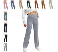 QingxingFa Pantalon Décontracté Taille Haute Extensible pour Femme, Pantalon Droit Taille Haute À Poches Multiples (S,Gris)