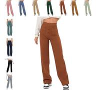 QingxingFa Pantalon Décontracté Taille Haute Extensible pour Femme, Pantalon Droit Taille Haute À Poches Multiples (5TG,Brun)