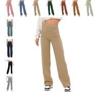 QingxingFa Pantalon Décontracté Taille Haute Extensible pour Femme, Pantalon Droit Taille Haute À Poches Multiples (S,Chameau)