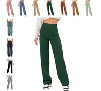 QingxingFa Pantalon Décontracté Taille Haute Extensible pour Femme, Pantalon Droit Taille Haute À Poches Multiples (TTG,Vert foncé)