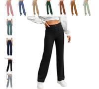 QingxingFa Pantalon Décontracté Taille Haute Extensible pour Femme, Pantalon Droit Taille Haute À Poches Multiples (Grand,Noir)