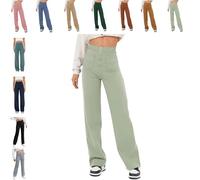 QingxingFa Pantalon Décontracté Taille Haute Extensible pour Femme, Pantalon Droit Taille Haute À Poches Multiples (4TG,Vert Clair)