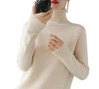 QingxingFa Pulls Décontractés pour Femmes, Pull Habillé d'automne Et d'hiver, Pull À Manches Longues Et Col Roulé, Pull en Cachemire pour Femmes (Beige,S)