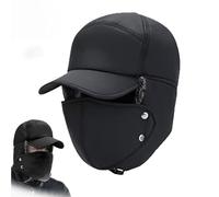 QingxingFa Unisex Windproof & Warm & Ear Protection & Face Protection Hat, Warm Windproof Headwear for Cold (Black)