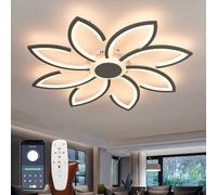 QINGYING Lustre Fleurs Dimmable, Luminaire Plafonnier LED 90cm Avec Télécommande APP, Lampe Plafond Intelligent Dimmable Avec Fonction Mémoire, Lampe Pour Salon Chambre Cuisine Bureau-Black