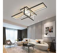 QINGYING Plafonnier Carré LED Dimmable 3000K-6000K, Lumiere Plafond Chamber Avec Telecommande APP, 70W Grand Lustre Réglable 10%-100% Pour Salon Office-Black||100cm