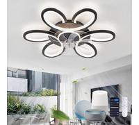 QINGYING Ventilateur Plafond Avec Lumiere Fleurs Et Télécommande, LED Dimmable Silencieux Lustre Ventilateur, DC 6 Vitesse Google Assistant/Alexa Plafonnier Ventilateur Pour Chambre Salon, Noir