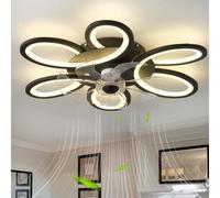 QINGYING Ventilateur Plafond Avec Lumiere Fleurs Et Télécommande, LED Dimmable Silencieux Lustre Ventilateur, DC 6 Vitesse Fonction Mémoire Plafonnier Ventilateur Pour Chambre Salon, Noir