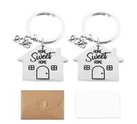 QINGYIWL 2025 Lot de 2 porte-clés maison Sweet Home 1 enveloppe et carte vierge Petit porte-clés Cadeau personnalisé Cadeau de pendaison de crémaillère Argent, argenté, EXTRA