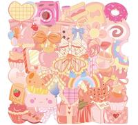 QINGZHUO-50 Packs Kit d’autocollants esthétiques étanches étanches pour autocollants PET rose Creative Sweetheart, Portable Classroom Reward Bottle Water pour filles adultes