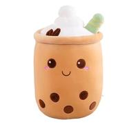 QINGZY Peluche Bubble Tea, 35cm Oreiller Doux Boba, Coussin Kawaii en Forme de Tasse de Thé au Lait, Décoration Mignonne pour Canapé, Lit, Bureau, Chambre, Salon (Café)