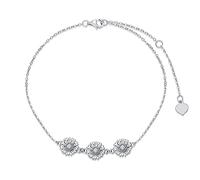 Qinhaixi 9 Bracelet de marguerite or CT, bracelet de liaison de charme de mardite en or blanc massif avec diamant naturel, 0,04ct, g, si2, pour femmes filles mères maman sœurs, 6,5 "+1" +1 "