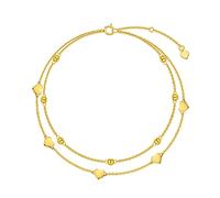 Qinhaixi 9 Ct Gold Heart Chevuste, cheville en couches perlé en or jaune massif, pour femmes filles femmes maman sœurs, 8 "+1" +1 "