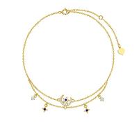 Qinhaixi 9 CT Gold Star and Moon Anklet, Solid Yellow Gold Starry et Lunar Layered Cheklet, For Women Girls Mesdies Mum Sisters, 8 "+0,7" +0,7 "+0,7"