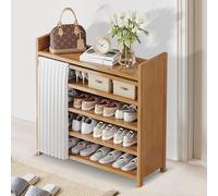 Qinhaixi Armoire à Chaussures en Bambou autoportante - Rack à Chaussures Pliables étroites à 5 Niveaux avec Rangement supérieur Cubby, Mince Organisateur caché pour l'entrée, Conception d'économie