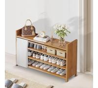 Qinhaixi Armoire à Chaussures Pliantes Mince en Bambou - Organisateur Autonome à 4 Niveaux avec Un Rangement supérieur pour l'entrée, Solution de Stockage de Chaussures cachée à économie d'espace, 90