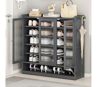 Qinhaixi Armoire de Rangement à Chaussures de Bambou à 7 Niveaux avec Porte Acrylique Claire - Organisateur d'économie d'espace pour couloirs étroits, Salons et Chambres - Armoire de Chaussures