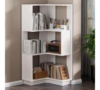 Qinhaixi Berning d'angle, étagère d'angle en Bois en L, bibliothèque avec chicanes et Panneau arrière, étagère d'affichage Multicouche, Meubles du Bureau à Domicile, Petits espaces (Blanc)