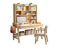 Qinhaixi Bureau en Bois Massif avec bibliothèque intégrée, idéale pour Le Bureau à Domicile ou la Chambre