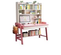 Qinhaixi Bureau en Bois Massif avec bibliothèque intégrée, idéale pour Le Bureau à Domicile ou la Chambre