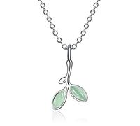 Qinhaixi Collier Fashion Green Entamel Lucky Tree Feuilles Collier Pendante Chaîne pour Femmes Charme Classic Silver 925 Bijoux en Argent Sterling
