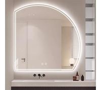 Qinhaixi Miroir à LED Intelligent Half Circle, 100/110 cm de Grand Miroir de Maquillage de Salle de Bain Anti-buts avec Interrupteur Tactile, 3 Couleurs léger, Preuve d'explosion (à Droite, 31x31in)